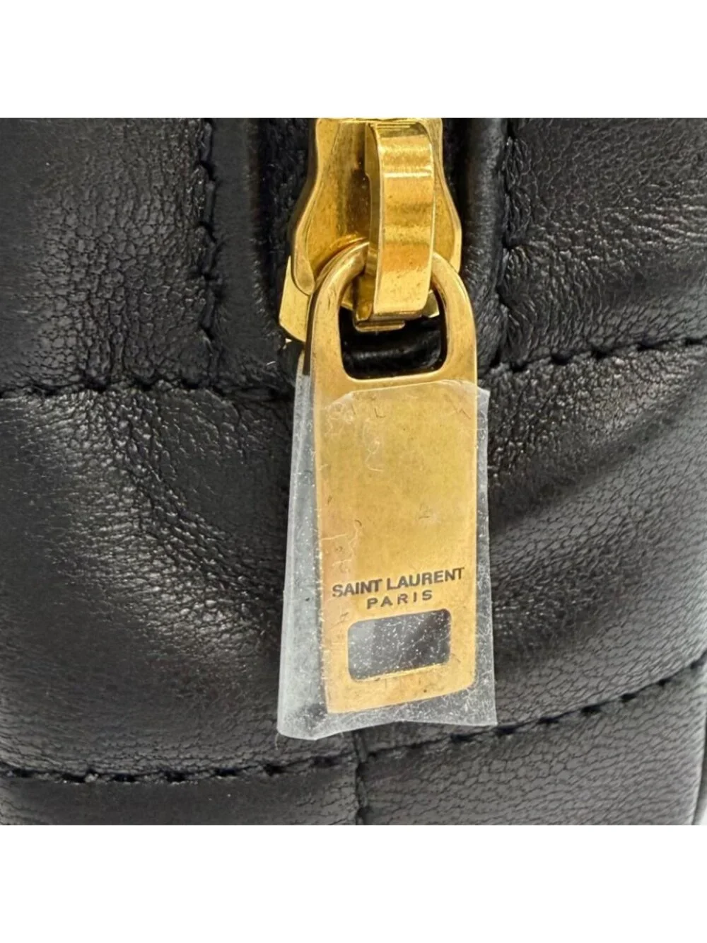 Saint Laurent Paris Cassandra Logo Square Leather Quilted Pouch Black